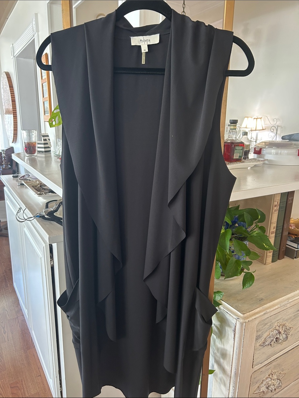 Colletta Black Draped Open-Front Vest